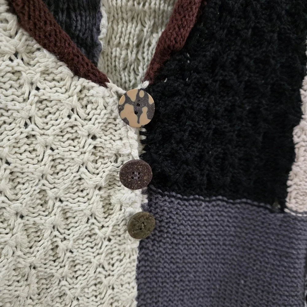 Yarnworks Womens Patchwork Sweater Size Medium Neutral Chunky Indie Goblin Fairy
